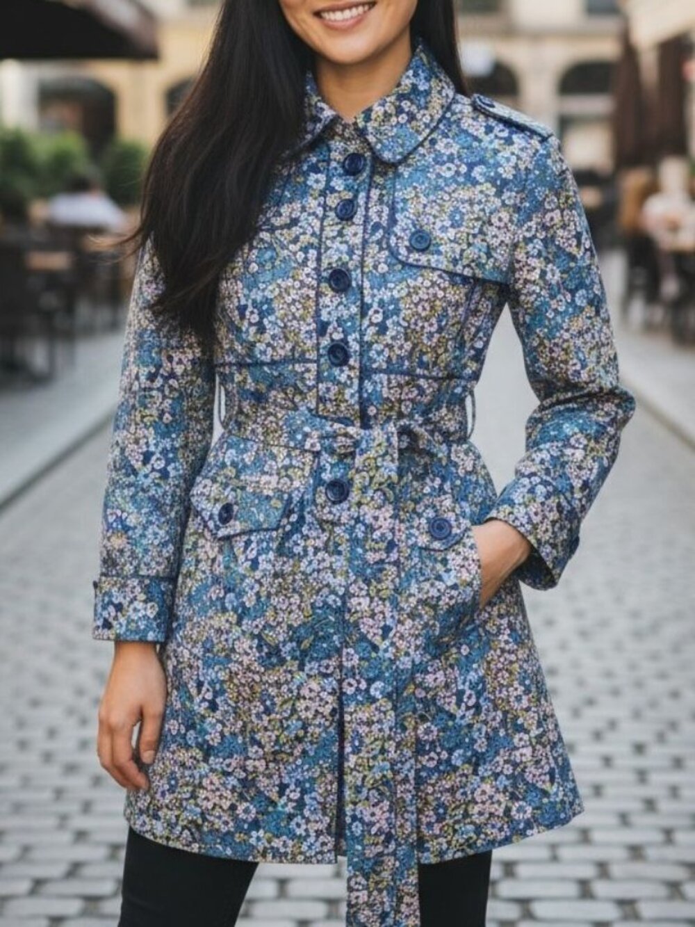 Anthropologie Elevenses Galjevica Floral Trench Coat Belted Mid Length Multicolo